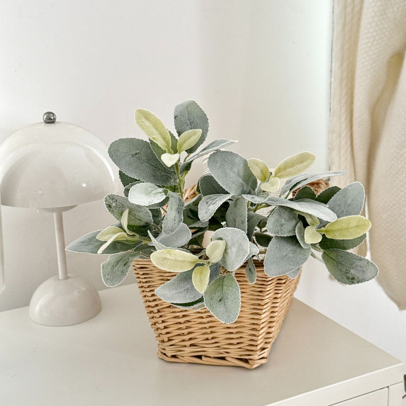 Flocked Lamb's Ear Stem, 15" Dusty Sage Greenery, Soft Velvet Bunny Ear Leaf, Realistic Faux Plant for DIY Wedding Bouquets & Home Decor