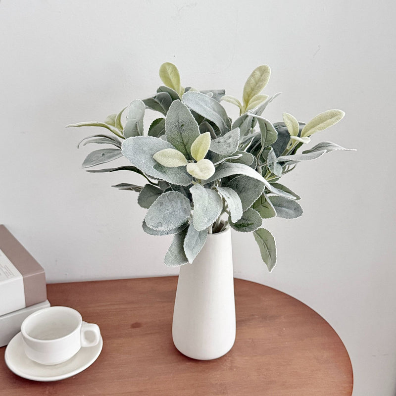 Flocked Lamb's Ear Stem, 15" Dusty Sage Greenery, Soft Velvet Bunny Ear Leaf, Realistic Faux Plant for DIY Wedding Bouquets & Home Decor