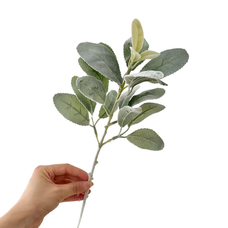 Flocked Lamb's Ear Stem, 15" Dusty Sage Greenery, Soft Velvet Bunny Ear Leaf, Realistic Faux Plant for DIY Wedding Bouquets & Home Decor