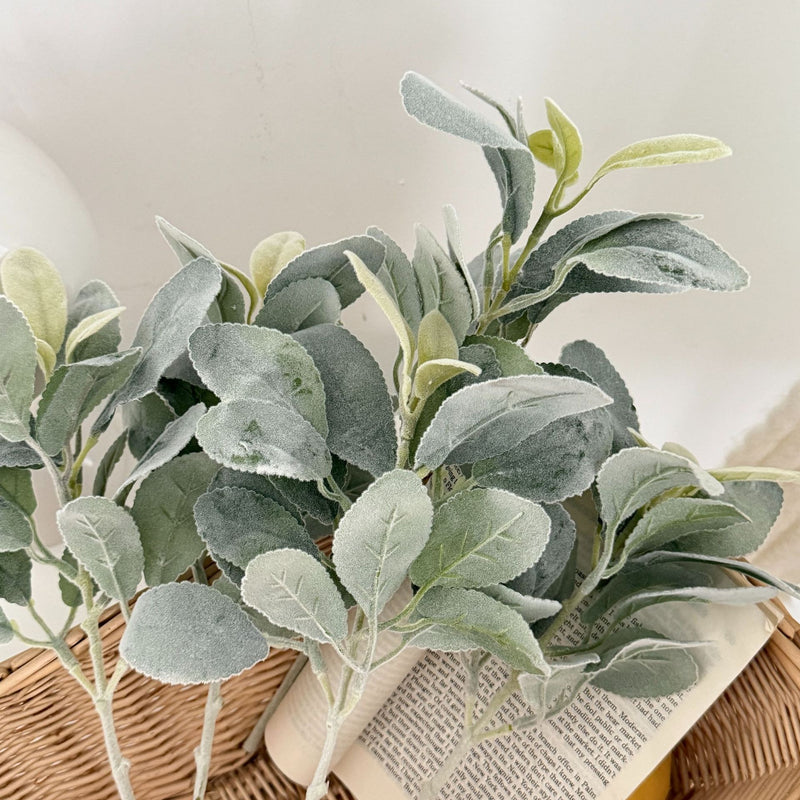 Flocked Lamb's Ear Stem, 15" Dusty Sage Greenery, Soft Velvet Bunny Ear Leaf, Realistic Faux Plant for DIY Wedding Bouquets & Home Decor