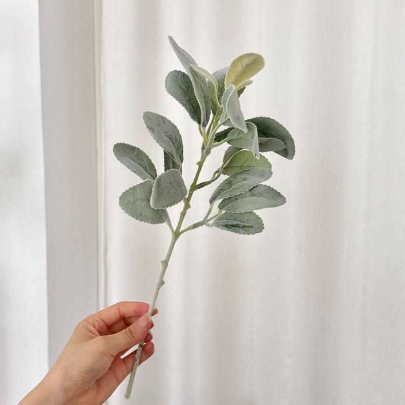 Flocked Lamb's Ear Stem, 15" Dusty Sage Greenery, Soft Velvet Bunny Ear Leaf, Realistic Faux Plant for DIY Wedding Bouquets & Home Decor