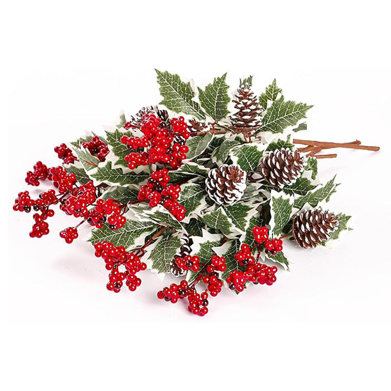 2-Pack Red Berry & Pinecone Picks, 16" Artificial Winter Stems, Realistic Frosted Greenery for Christmas Decor, Holiday Vase Filler, DIY Wedding