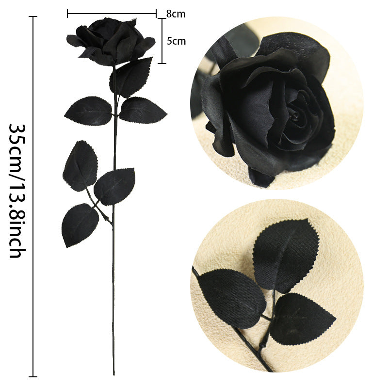 Black & White Artificial Roses, 5 Stems 15", Gothic Faux Rose Bouquet for Halloween Decor, Moody Wedding Centerpieces, Dramatic Home Accents
