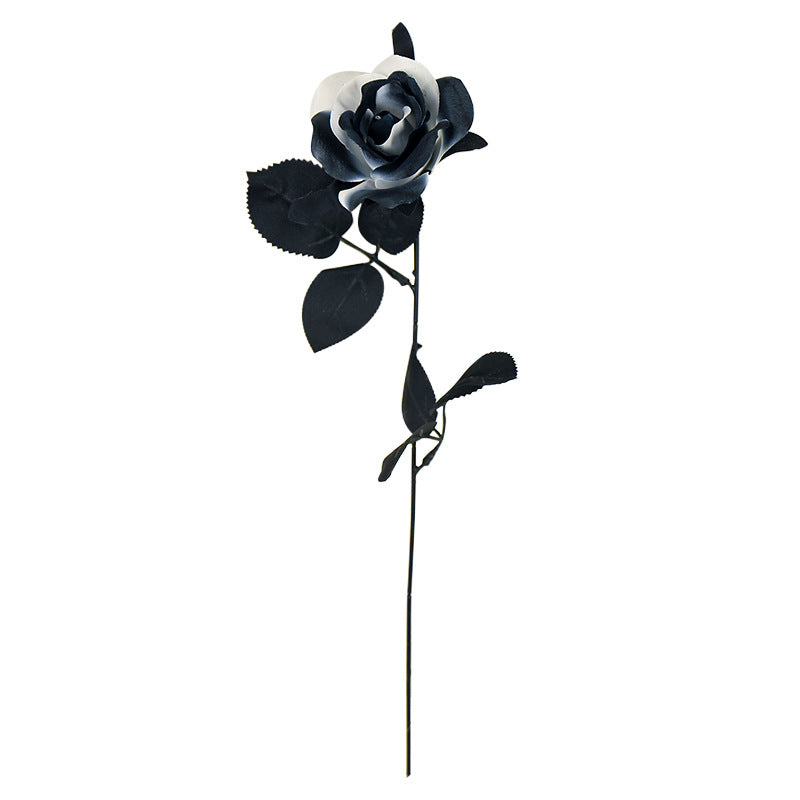 Black & White Artificial Roses, 5 Stems 15", Gothic Faux Rose Bouquet for Halloween Decor, Moody Wedding Centerpieces, Dramatic Home Accents