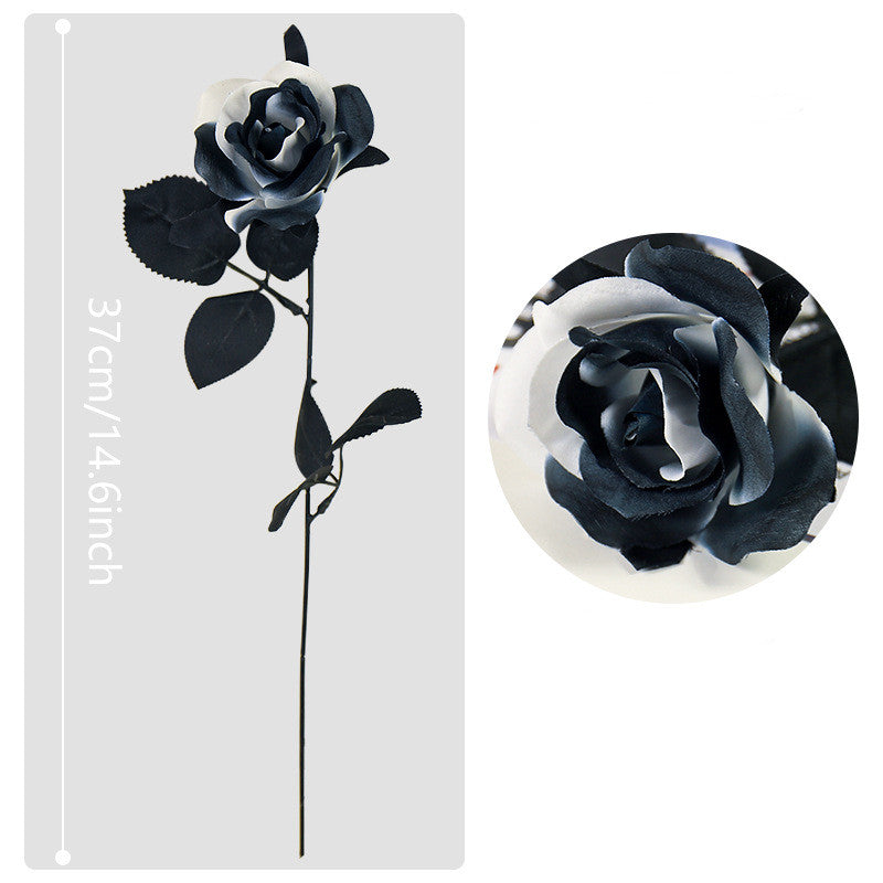 Black & White Artificial Roses, 5 Stems 15", Gothic Faux Rose Bouquet for Halloween Decor, Moody Wedding Centerpieces, Dramatic Home Accents