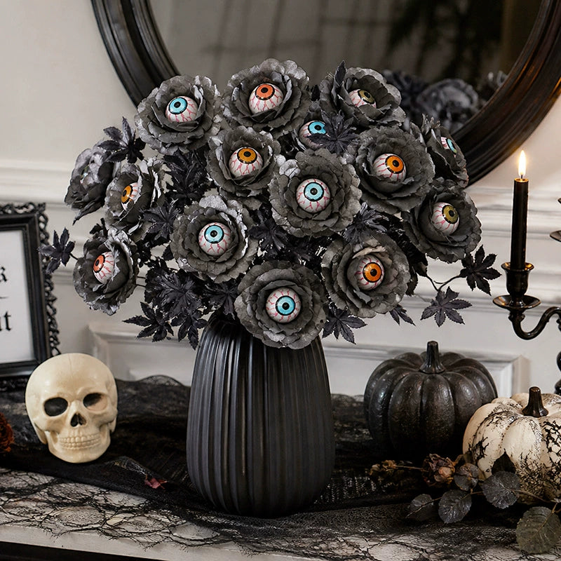 Gothic Eyeball Flower Stem, 20" Artificial Floral Pick for Halloween Decor, Spooky Bouquets, Dark Wedding Centerpieces & Vase Filler, Wholesale