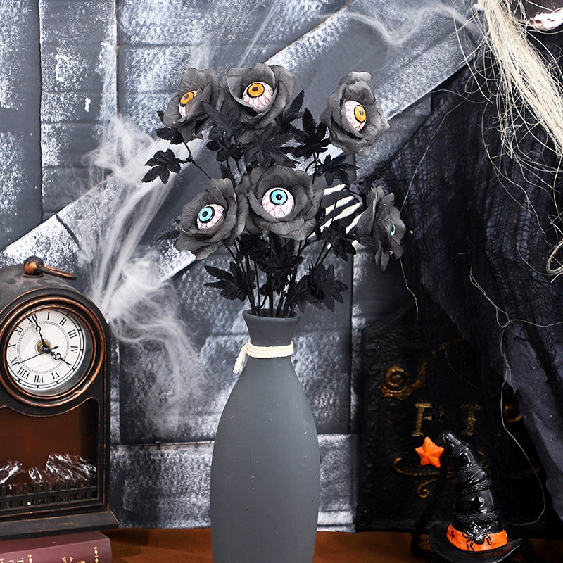 Gothic Eyeball Flower Stem, 20" Artificial Floral Pick for Halloween Decor, Spooky Bouquets, Dark Wedding Centerpieces & Vase Filler, Wholesale