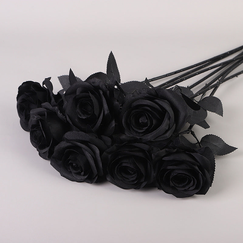 Faux Black Rose, 20" Long Stem Large Silk Roses for Gothic Wedding Bouquets, Moody Home Decor, Halloween Centerpieces, DIY Floral Arrangements