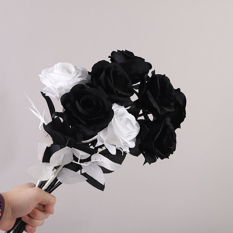 Faux Black Rose, 20" Long Stem Large Silk Roses for Gothic Wedding Bouquets, Moody Home Decor, Halloween Centerpieces, DIY Floral Arrangements