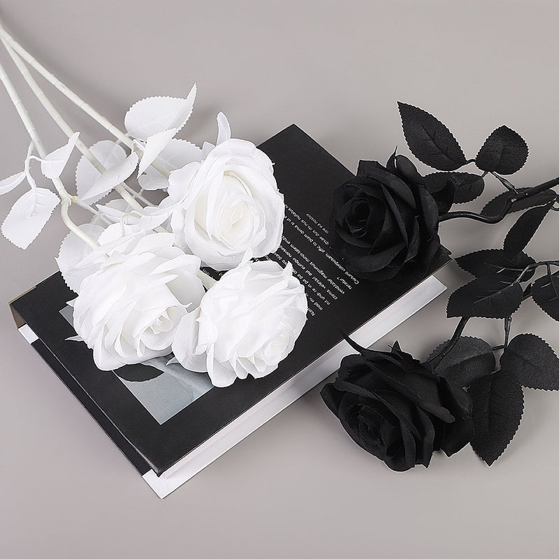 Faux Black Rose, 20" Long Stem Large Silk Roses for Gothic Wedding Bouquets, Moody Home Decor, Halloween Centerpieces, DIY Floral Arrangements