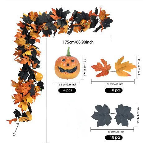 Halloween Garland 2-Pack, 79-Inch Realistic Pumpkin & Maple Leaf Vine, Spooky Jack-o'-Lantern Decor for Mantel, Thanksgiving & Fall Weddings