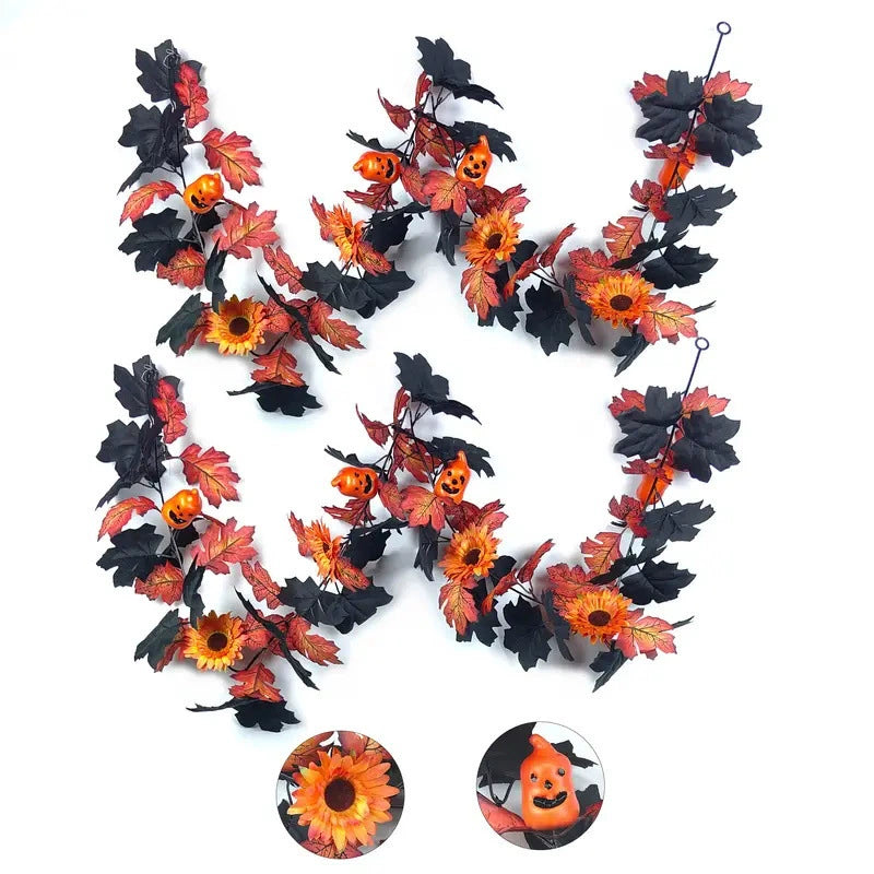 Halloween Garland 2-Pack, 79-Inch Realistic Pumpkin & Maple Leaf Vine, Spooky Jack-o'-Lantern Decor for Mantel, Thanksgiving & Fall Weddings