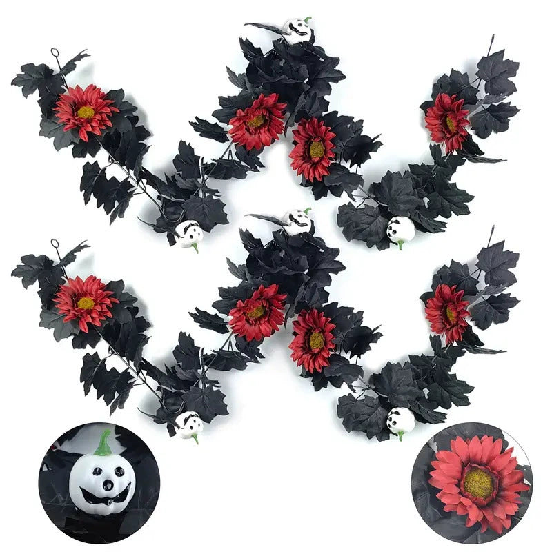 Halloween Garland 2-Pack, 79-Inch Realistic Pumpkin & Maple Leaf Vine, Spooky Jack-o'-Lantern Decor for Mantel, Thanksgiving & Fall Weddings