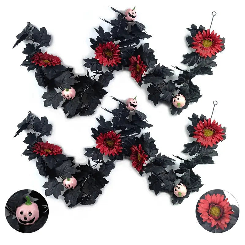 Halloween Garland 2-Pack, 79-Inch Realistic Pumpkin & Maple Leaf Vine, Spooky Jack-o'-Lantern Decor for Mantel, Thanksgiving & Fall Weddings