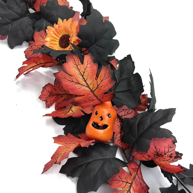 Halloween Garland 2-Pack, 79-Inch Realistic Pumpkin & Maple Leaf Vine, Spooky Jack-o'-Lantern Decor for Mantel, Thanksgiving & Fall Weddings