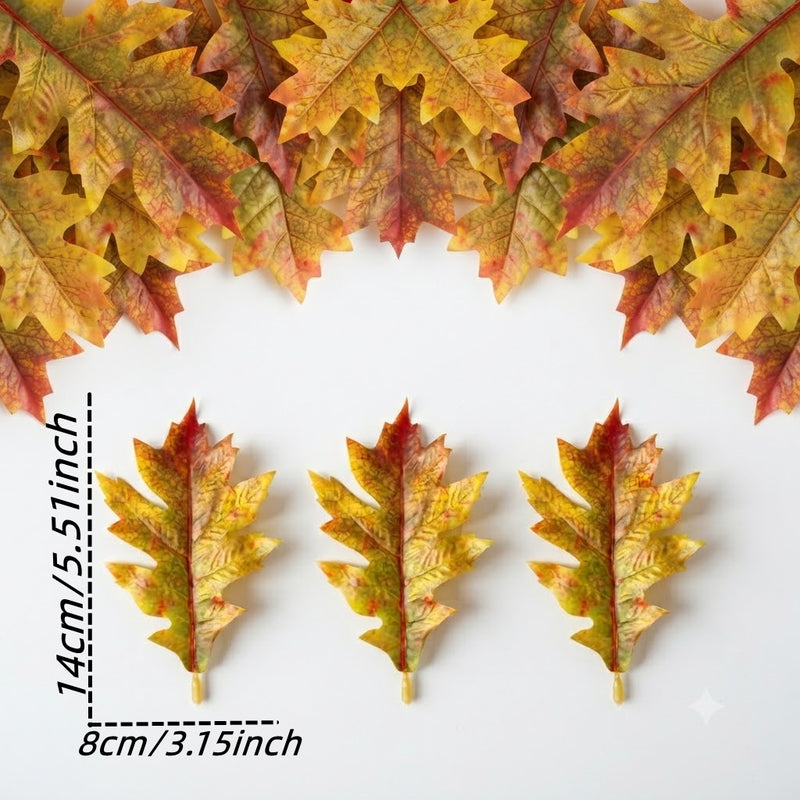 Realistic Oak Leaves, 50-Pack Bulk, 4.5" & 5.5" Faux Autumn Foliage for DIY Wedding Centerpieces, Fall Wreaths, Halloween Crafts, Home Decor