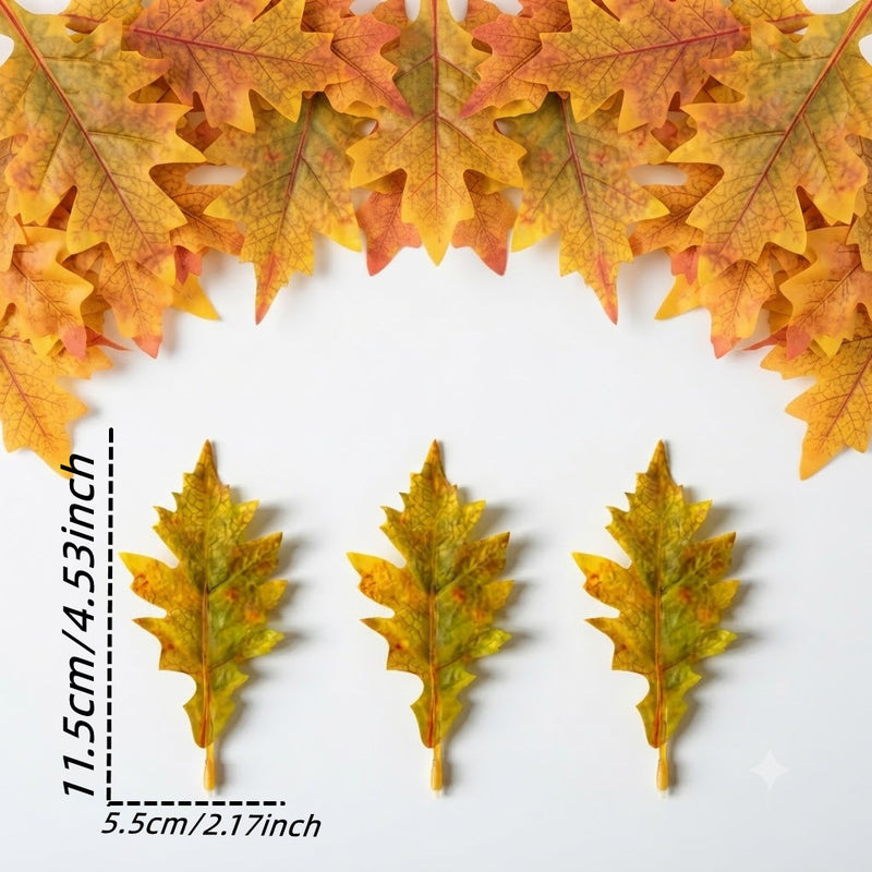 Realistic Oak Leaves, 50-Pack Bulk, 4.5" & 5.5" Faux Autumn Foliage for DIY Wedding Centerpieces, Fall Wreaths, Halloween Crafts, Home Decor