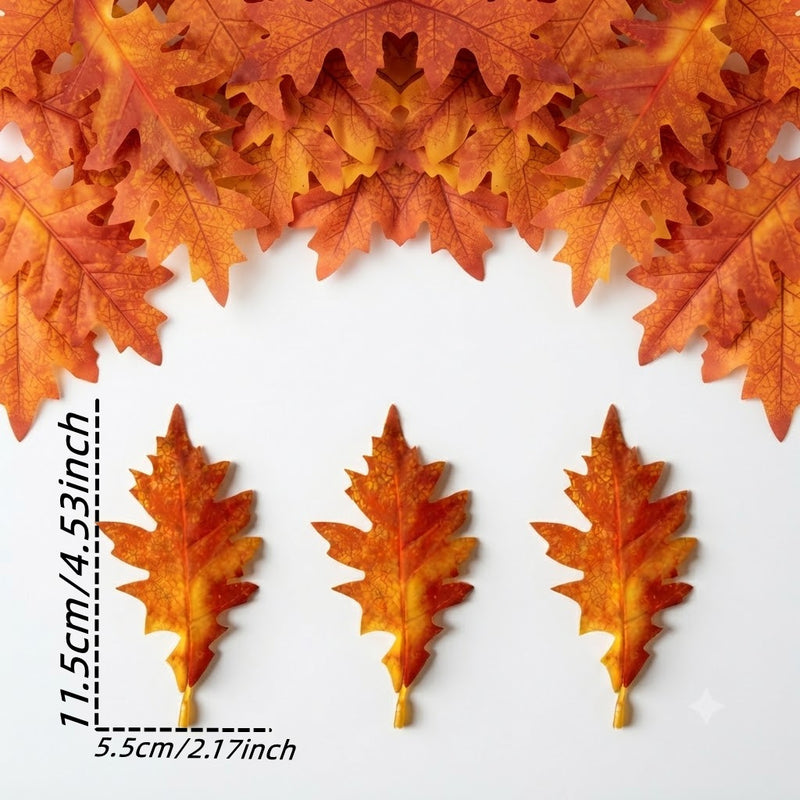 Realistic Oak Leaves, 50-Pack Bulk, 4.5" & 5.5" Faux Autumn Foliage for DIY Wedding Centerpieces, Fall Wreaths, Halloween Crafts, Home Decor
