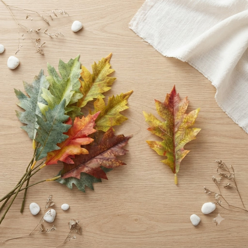 Realistic Oak Leaves, 50-Pack Bulk, 4.5" & 5.5" Faux Autumn Foliage for DIY Wedding Centerpieces, Fall Wreaths, Halloween Crafts, Home Decor
