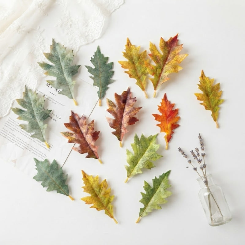 Realistic Oak Leaves, 50-Pack Bulk, 4.5" & 5.5" Faux Autumn Foliage for DIY Wedding Centerpieces, Fall Wreaths, Halloween Crafts, Home Decor