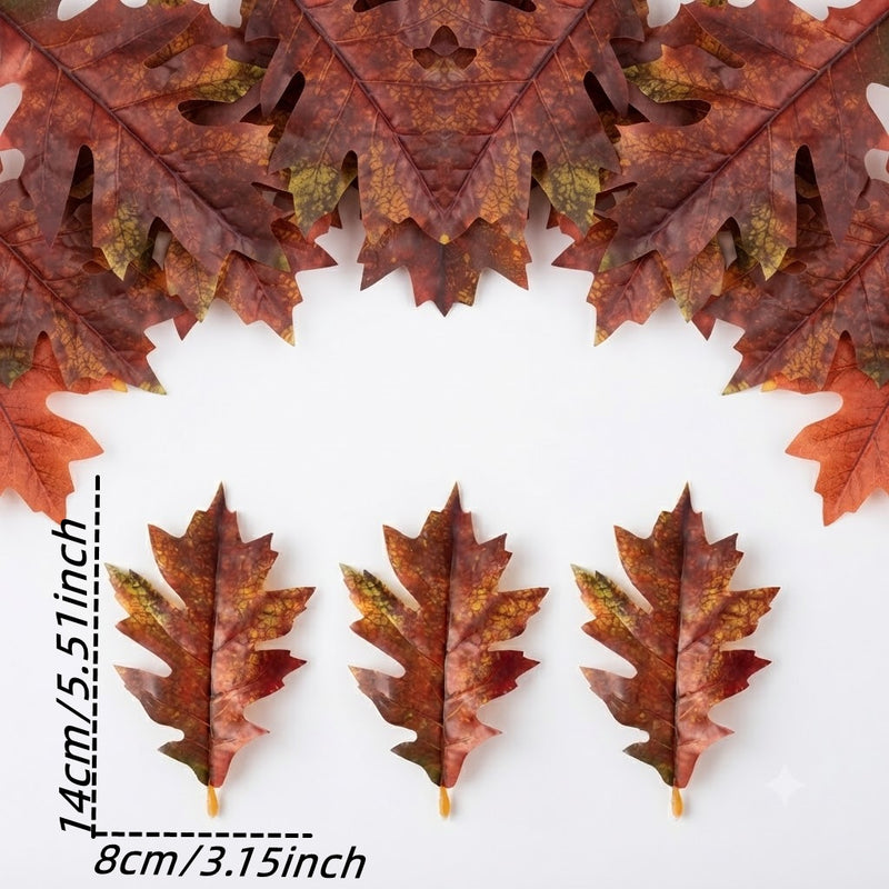 Realistic Oak Leaves, 50-Pack Bulk, 4.5" & 5.5" Faux Autumn Foliage for DIY Wedding Centerpieces, Fall Wreaths, Halloween Crafts, Home Decor