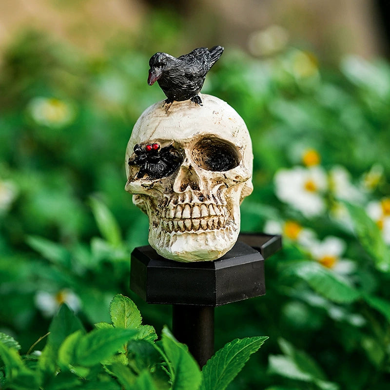 Spooky Solar Garden Stakes, 16" Jack O' Lantern & Skull Lights, Waterproof Resin Pathway Markers for Halloween Yard, Patio & Event Decor