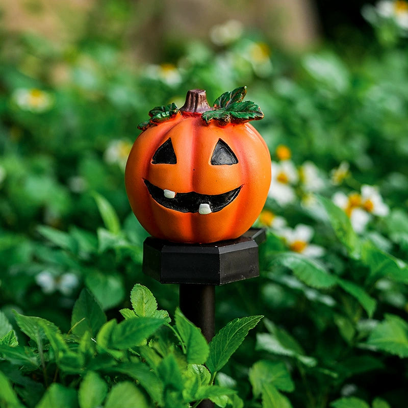 Spooky Solar Garden Stakes, 16" Jack O' Lantern & Skull Lights, Waterproof Resin Pathway Markers for Halloween Yard, Patio & Event Decor