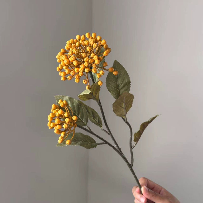 Autumn Color Hydrangea Faux Flowers with Blueberry Accents, 21" Real-Touch, Perfect for Home Decor, Weddings, Seasonal Arrangements