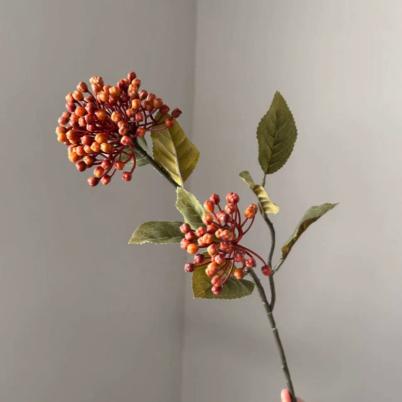 Autumn Color Hydrangea Faux Flowers with Blueberry Accents, 21" Real-Touch, Perfect for Home Decor, Weddings, Seasonal Arrangements