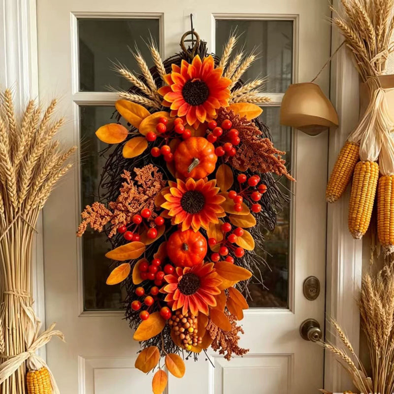 Thanksgiving Autumn Maple Leaf Pinecone Pumpkin Decor, 22" Real-Touch Fall Arrangement for Home, Wedding, Party, Harvest Festival