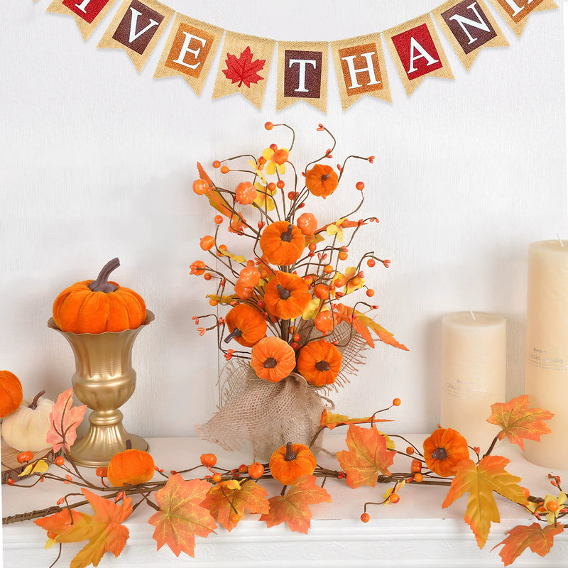 16" Artificial Pumpkin & Maple Leaf Tree, Realistic Autumn Berry Arrangement for Thanksgiving Table Centerpiece, Fall Home Decor, DIY Wedding