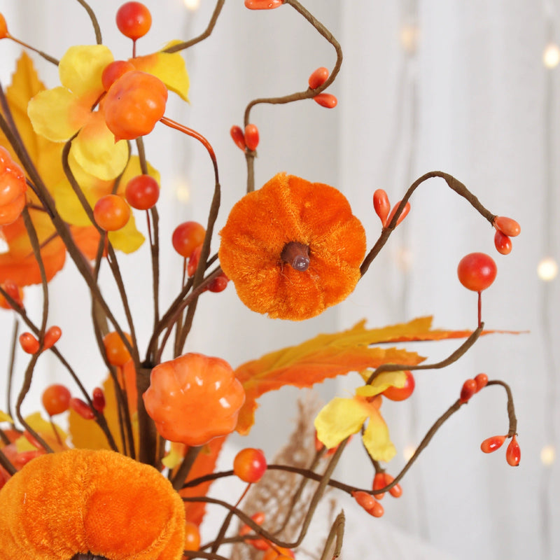 16" Artificial Pumpkin & Maple Leaf Tree, Realistic Autumn Berry Arrangement for Thanksgiving Table Centerpiece, Fall Home Decor, DIY Wedding