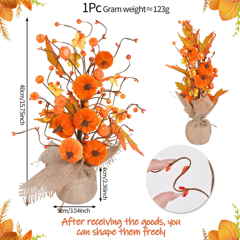 16" Artificial Pumpkin & Maple Leaf Tree, Realistic Autumn Berry Arrangement for Thanksgiving Table Centerpiece, Fall Home Decor, DIY Wedding