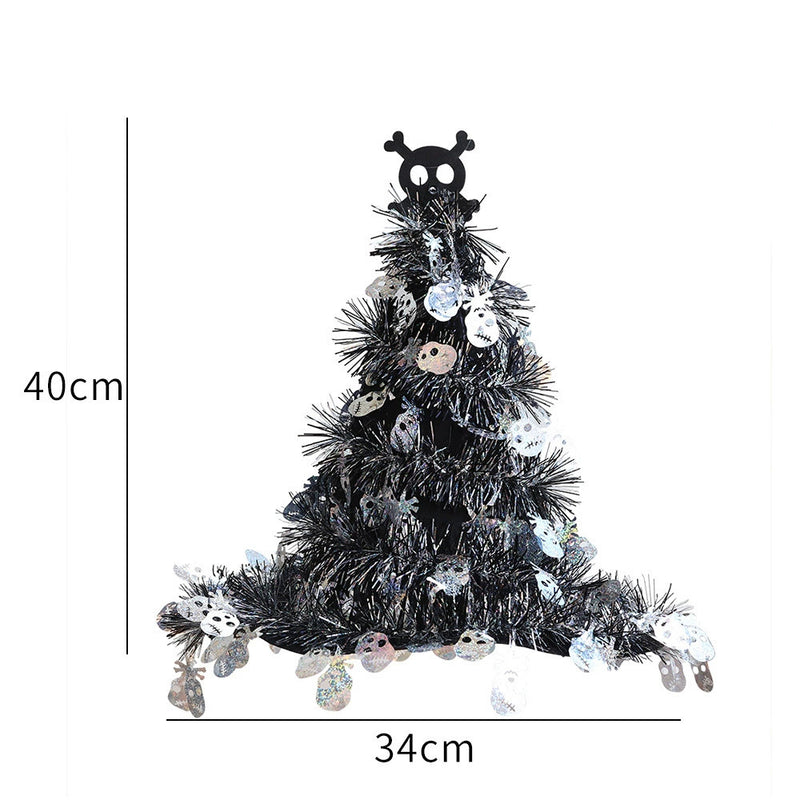 Sparkling Witch Hat Decoration, 16-inch Halloween Decor with Tinsel Garland, Orange & Silver, for Front Door, Porch, Mantle & Party Styling