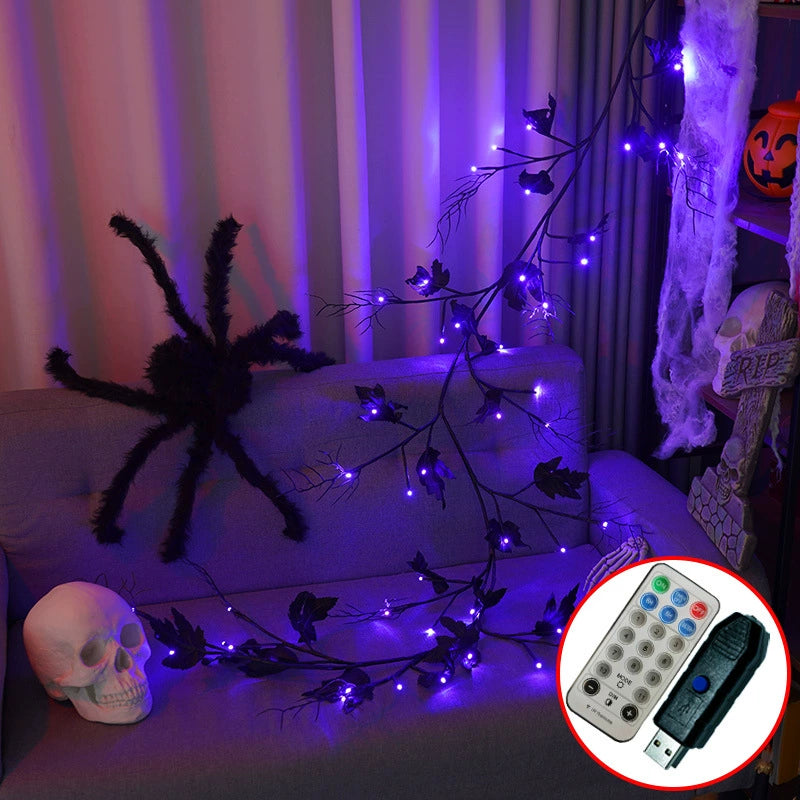 Halloween LED String Lights, 79" Creeping Ivy with Orange & Purple Glow, Perfect for Home Decor, Weddings, and Festive Celebrations