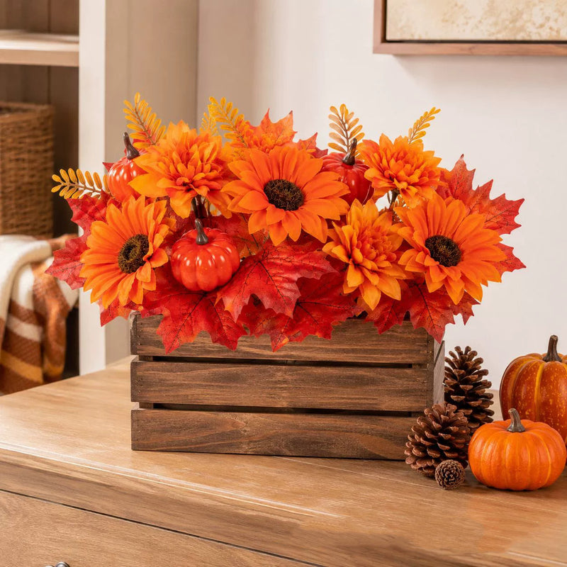 13" Artificial Pumpkin & Maple Leaf Pick, Realistic Fall Harvest Spray with Pinecones, Autumn Table Decor, Thanksgiving Centerpiece, DIY Wedding