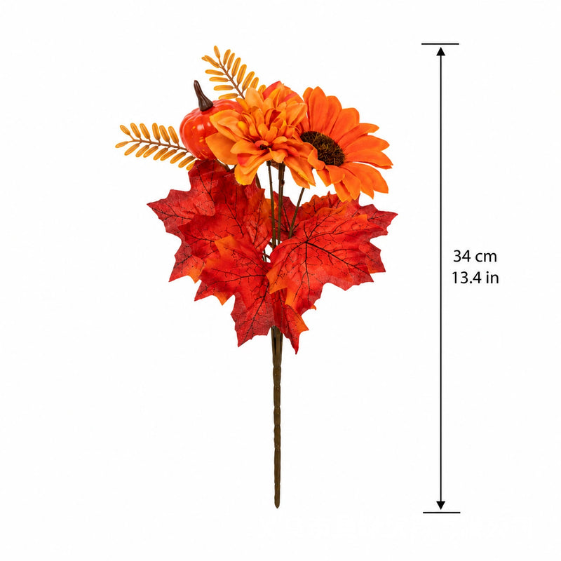 13" Artificial Pumpkin & Maple Leaf Pick, Realistic Fall Harvest Spray with Pinecones, Autumn Table Decor, Thanksgiving Centerpiece, DIY Wedding
