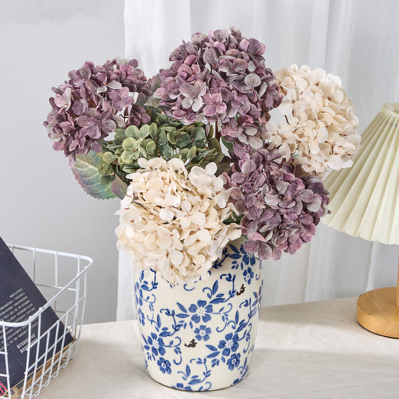 3 Pcs Autumn Silk Hydrangea Stems, 16" Tall with Large 6" Flower Heads, Lifelike Artificial Flowers for Fall Wedding Bouquets, Centerpieces & Home Decor