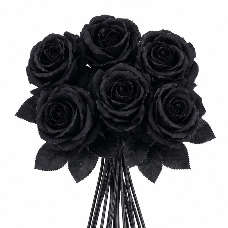 Faux Black & Red Roses, 5-Stem Variety Pack of Realistic Long Stem Flowers, Gothic Halloween Decor, Moody Wedding Bouquet, Dark Home Accent