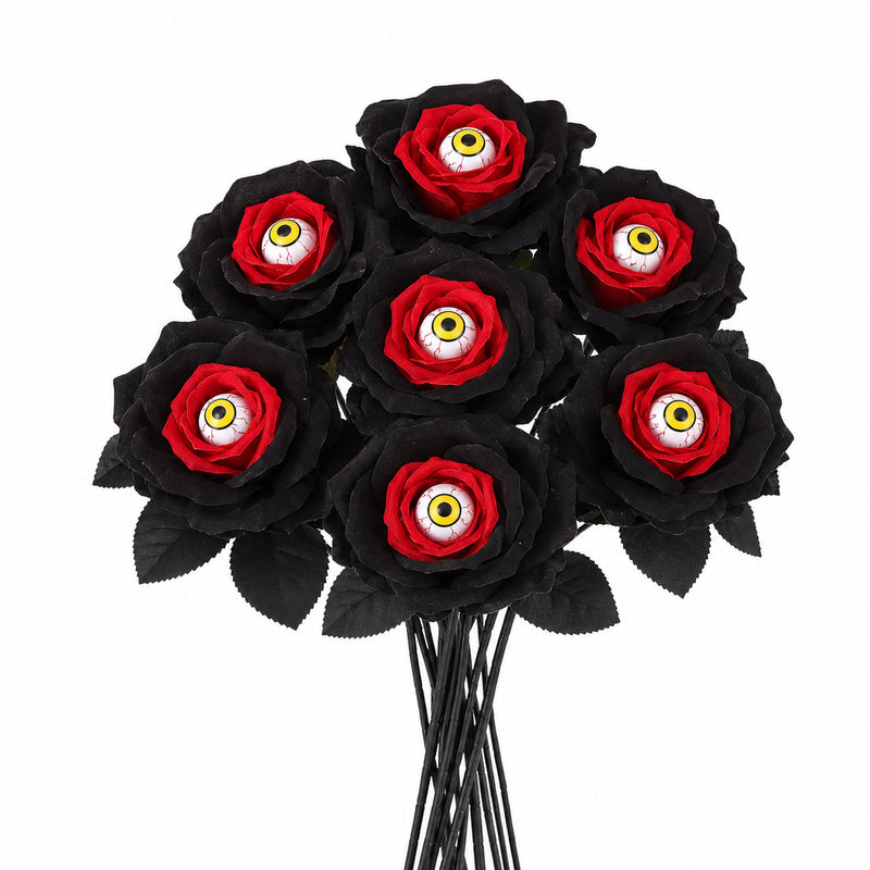 Faux Black & Red Roses, 5-Stem Variety Pack of Realistic Long Stem Flowers, Gothic Halloween Decor, Moody Wedding Bouquet, Dark Home Accent