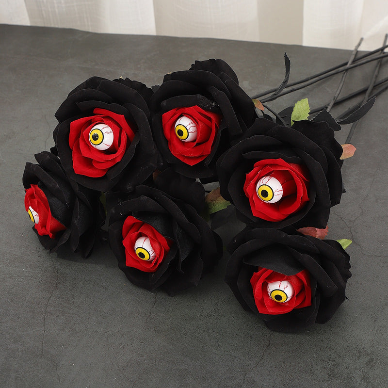 Faux Black & Red Roses, 5-Stem Variety Pack of Realistic Long Stem Flowers, Gothic Halloween Decor, Moody Wedding Bouquet, Dark Home Accent