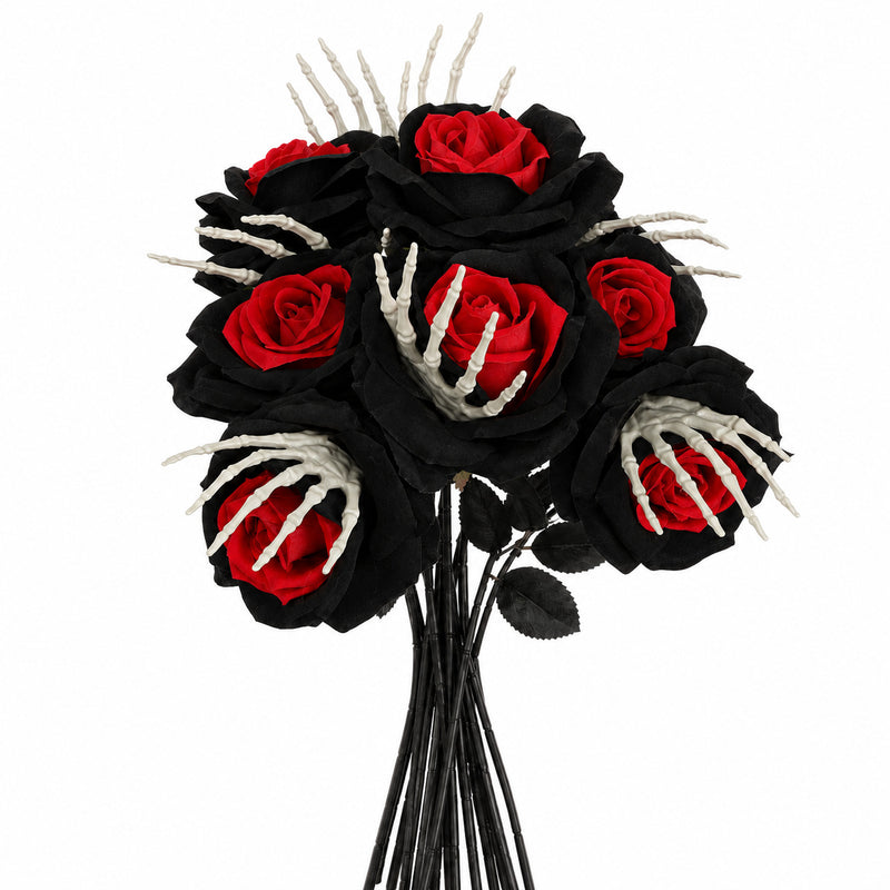 Faux Black & Red Roses, 5-Stem Variety Pack of Realistic Long Stem Flowers, Gothic Halloween Decor, Moody Wedding Bouquet, Dark Home Accent