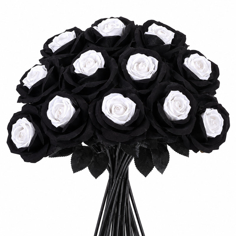 Faux Black & Red Roses, 5-Stem Variety Pack of Realistic Long Stem Flowers, Gothic Halloween Decor, Moody Wedding Bouquet, Dark Home Accent