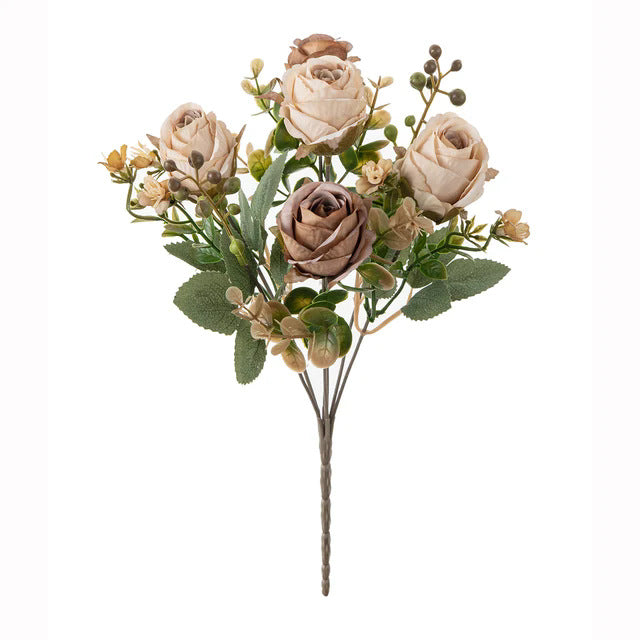 Autumn Classic Rose Bouquet, 12" Realistic Faux Flowers, Perfect for Weddings, Home Decor, and Seasonal Displays