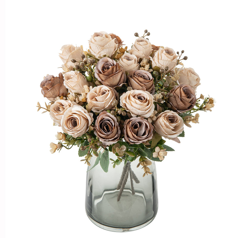 Autumn Classic Rose Bouquet, 12" Realistic Faux Flowers, Perfect for Weddings, Home Decor, and Seasonal Displays