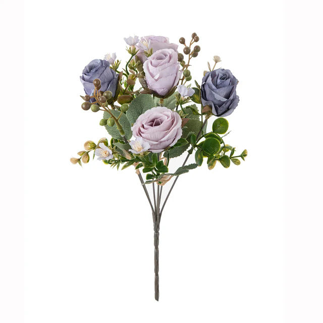 Autumn Classic Rose Bouquet, 12" Realistic Faux Flowers, Perfect for Weddings, Home Decor, and Seasonal Displays