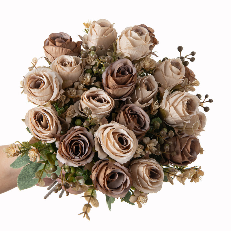 Autumn Classic Rose Bouquet, 12" Realistic Faux Flowers, Perfect for Weddings, Home Decor, and Seasonal Displays