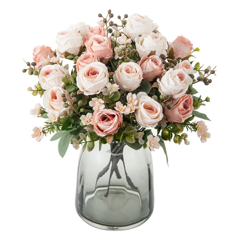 Autumn Classic Rose Bouquet, 12" Realistic Faux Flowers, Perfect for Weddings, Home Decor, and Seasonal Displays