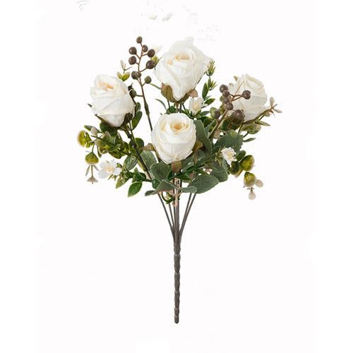 Autumn Classic Rose Bouquet, 12" Realistic Faux Flowers, Perfect for Weddings, Home Decor, and Seasonal Displays