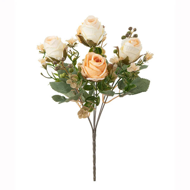 Autumn Classic Rose Bouquet, 12" Realistic Faux Flowers, Perfect for Weddings, Home Decor, and Seasonal Displays